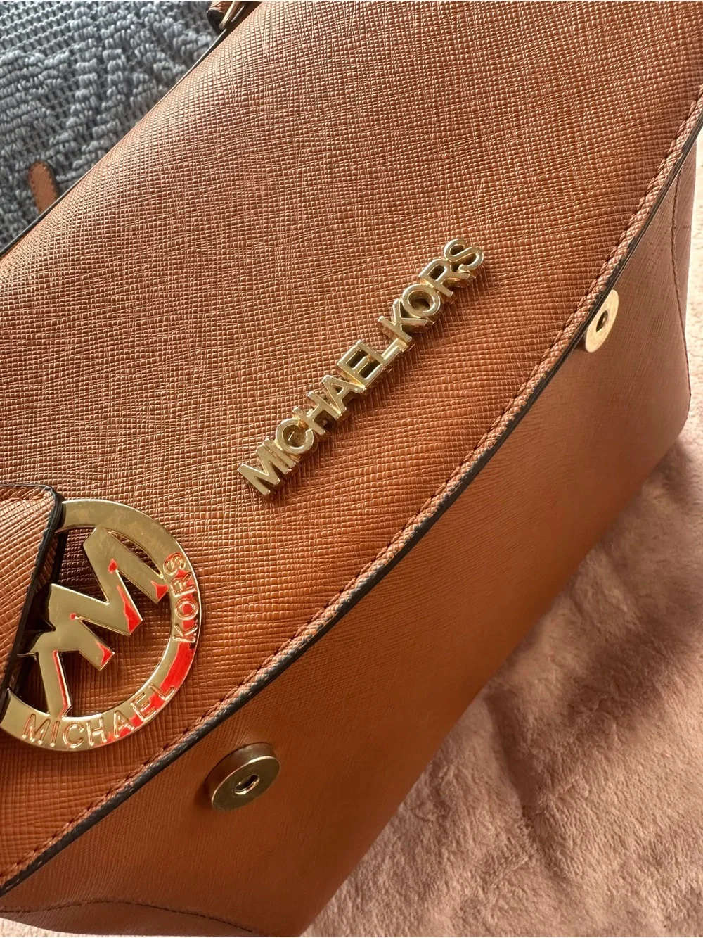 Michael Kors Brown Leather Top-Handle Satchel with Gold Hardware